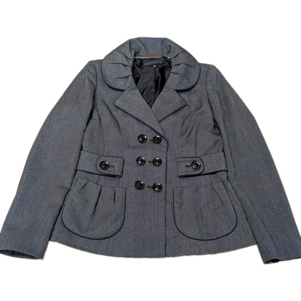 Anne Klein Womens Gray Double Breasted Lined Long Sleeve Short Jacket 2 Office